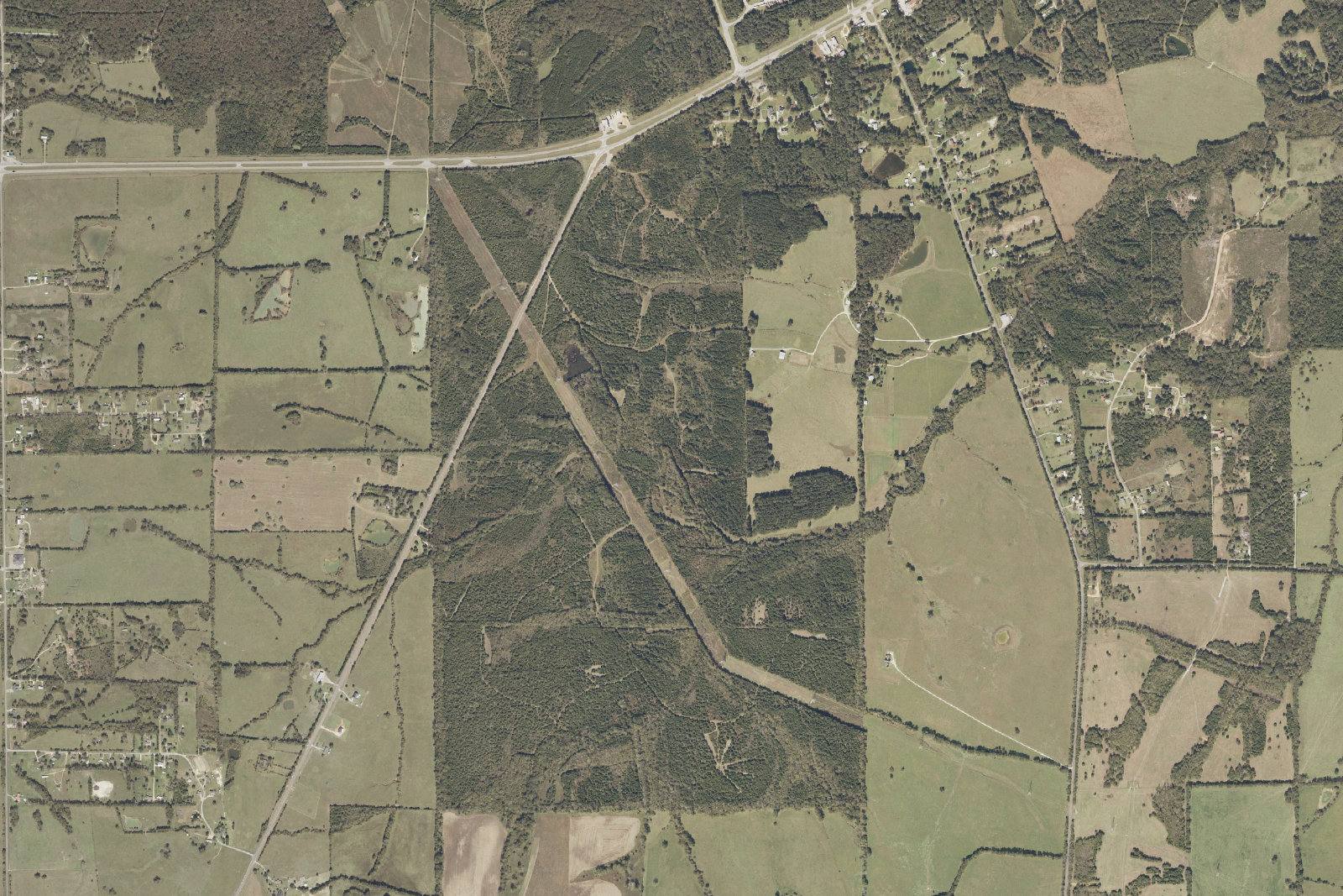 Aerial imagery of Black Belt timber and farmland east of the proposed site in Lowndes County.